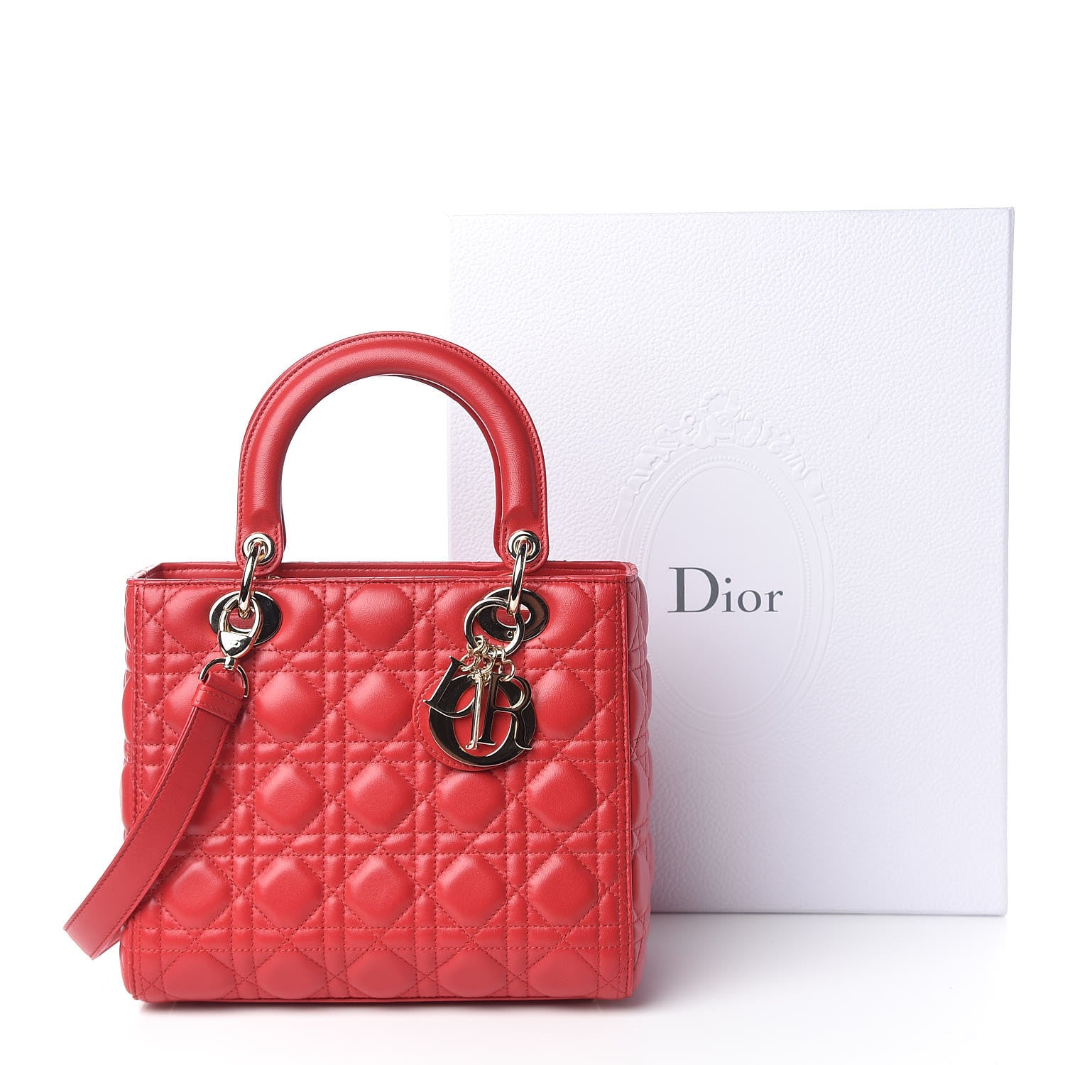Christian Dior Lambskin Cannage Medium Lady Dior Red 11 of 11