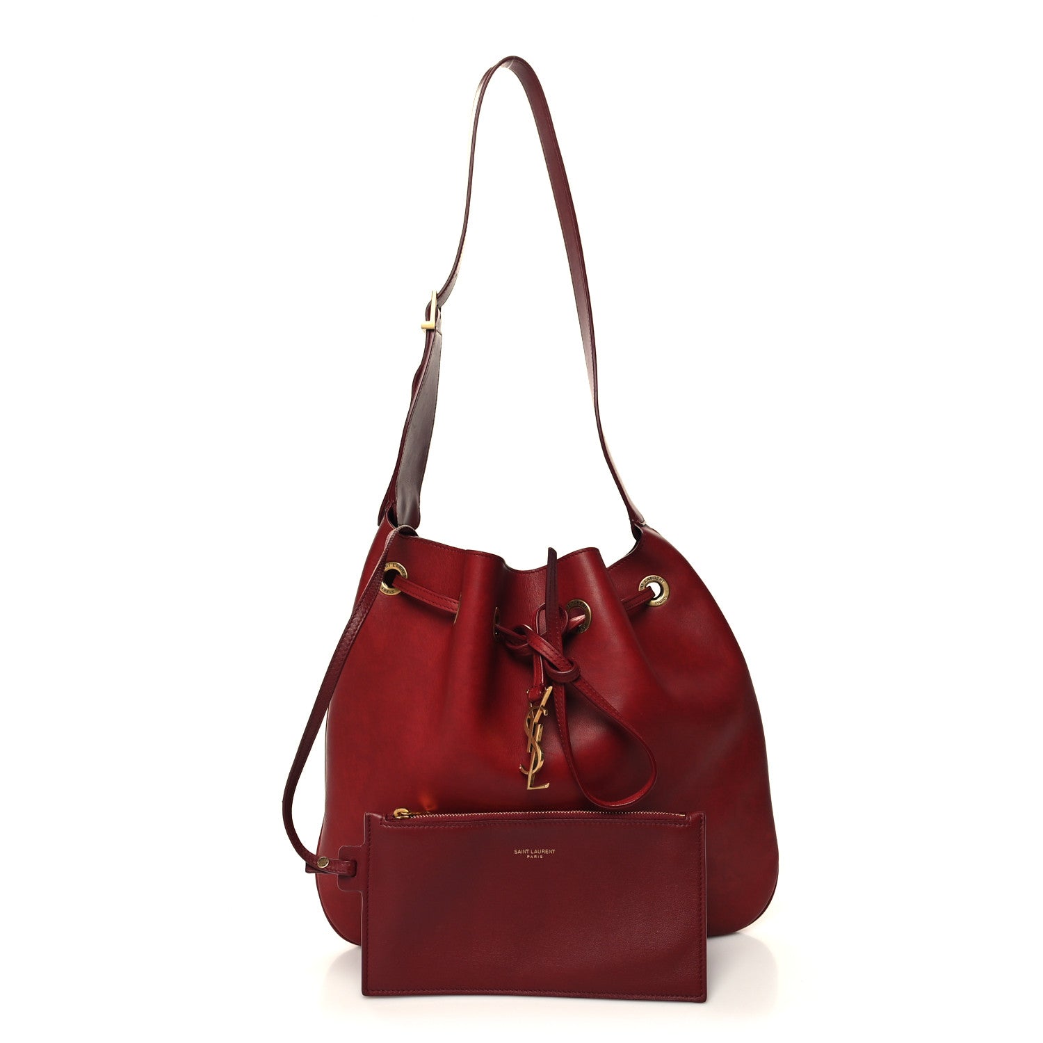 Saint Laurent Calfskin Medium Paris VII Flat Hobo Red 1 of 12