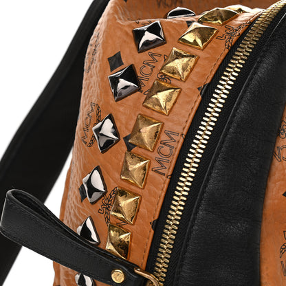 MCM Visetos Studded Colorblock Medium Stark Brock Backpack Cognac Black 13 of 15