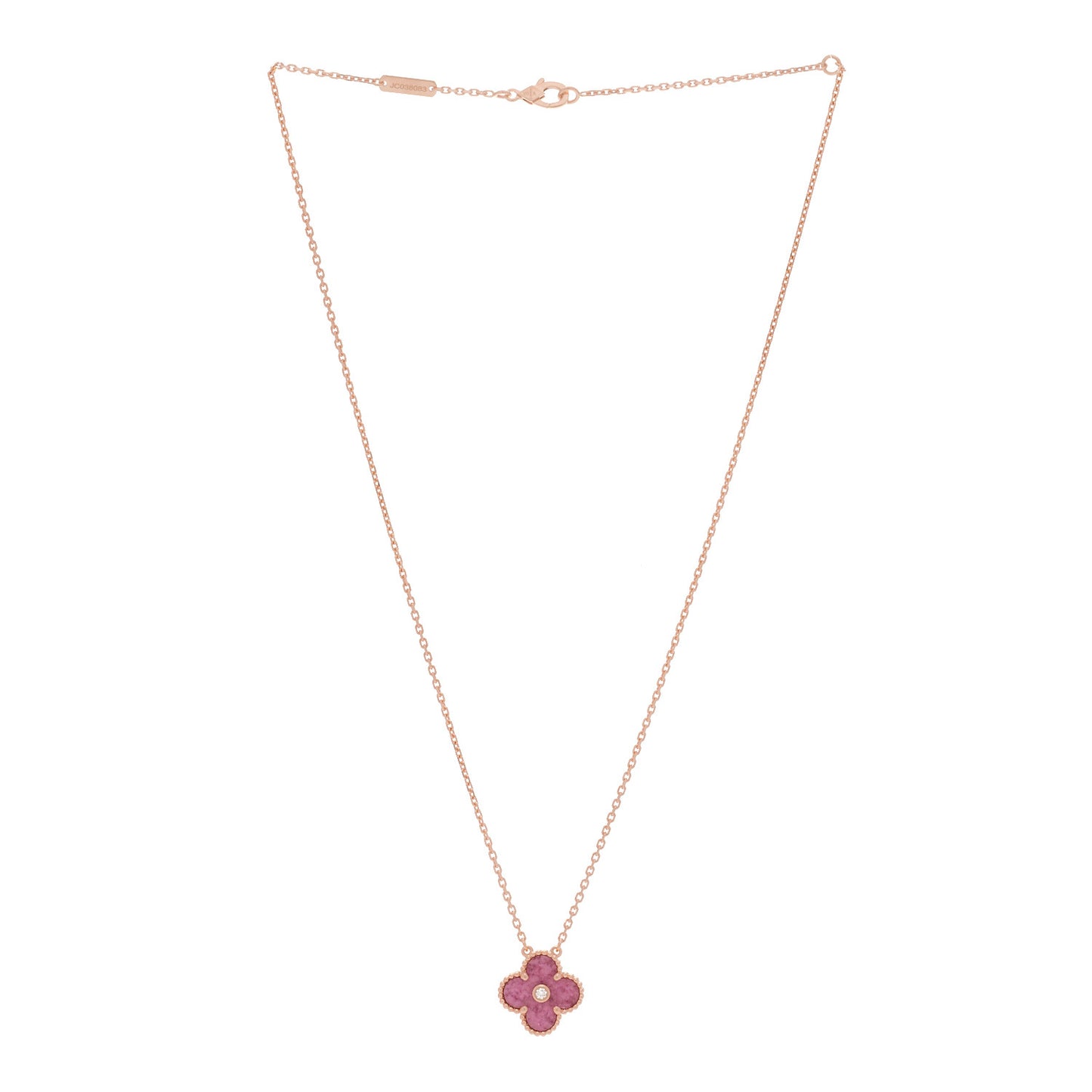 18K Rose Gold Diamond Rhodonite Vintage Alhambra Pendant Necklace