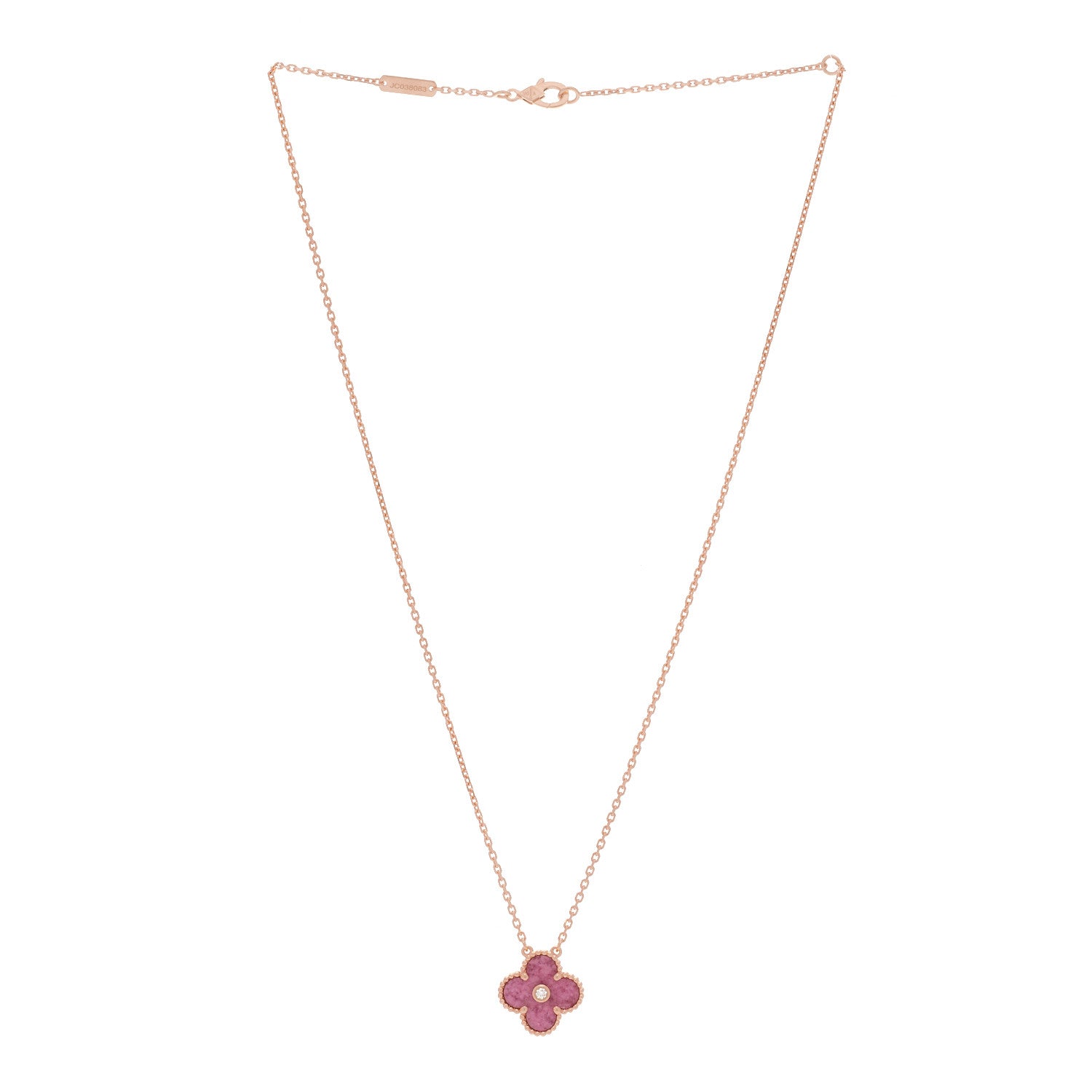 Van Cleef & Arpels 18K Rose Gold Diamond Rhodonite Vintage Alhambra Pendant Necklace 3 of 5