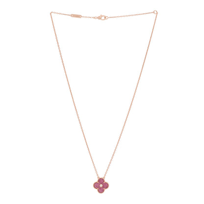 Van Cleef & Arpels 18K Rose Gold Diamond Rhodonite Vintage Alhambra Pendant Necklace 3 of 5