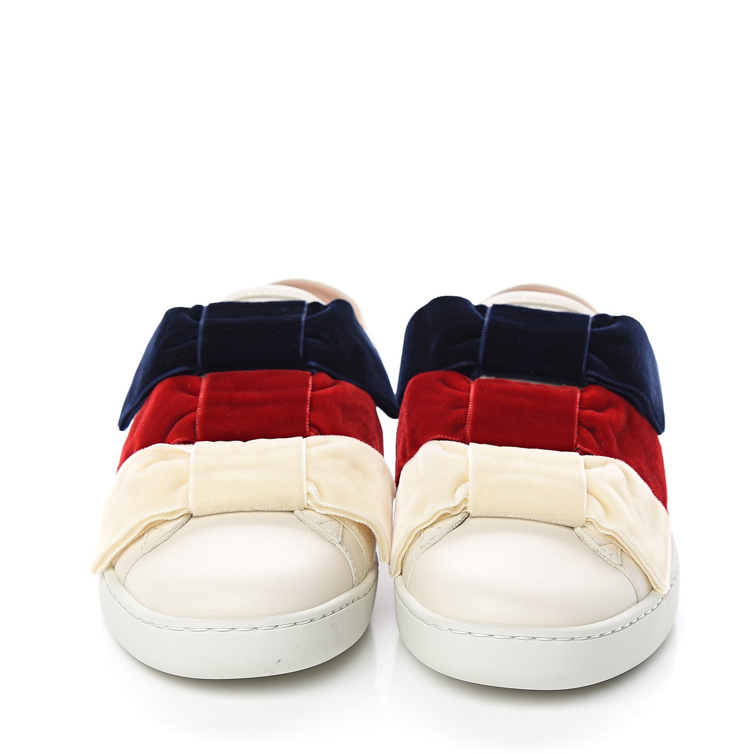 Gucci Calfskin Velvet Womens Bow Ace Sneakers 36 White 2 of 10
