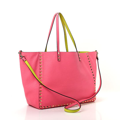 Valentino Garavani Grained Calfskin Large Rockstud Reversible Tote Pink Yellow 3 of 13