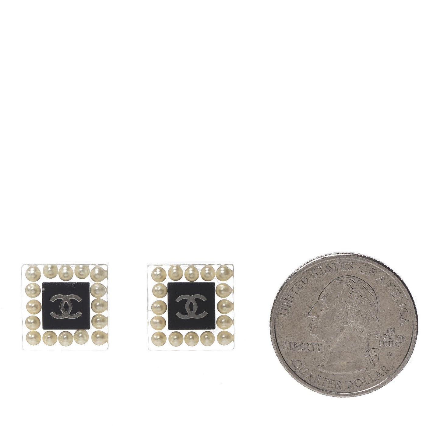 Pearl Resin Square CC Earrings Black Transparent