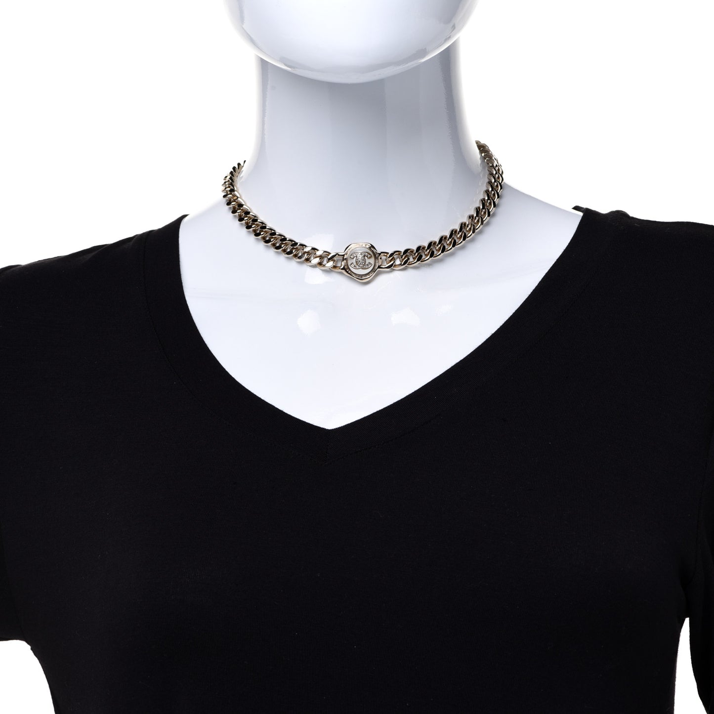 Pearl Crystal CC Chain Choker Necklace Gold
