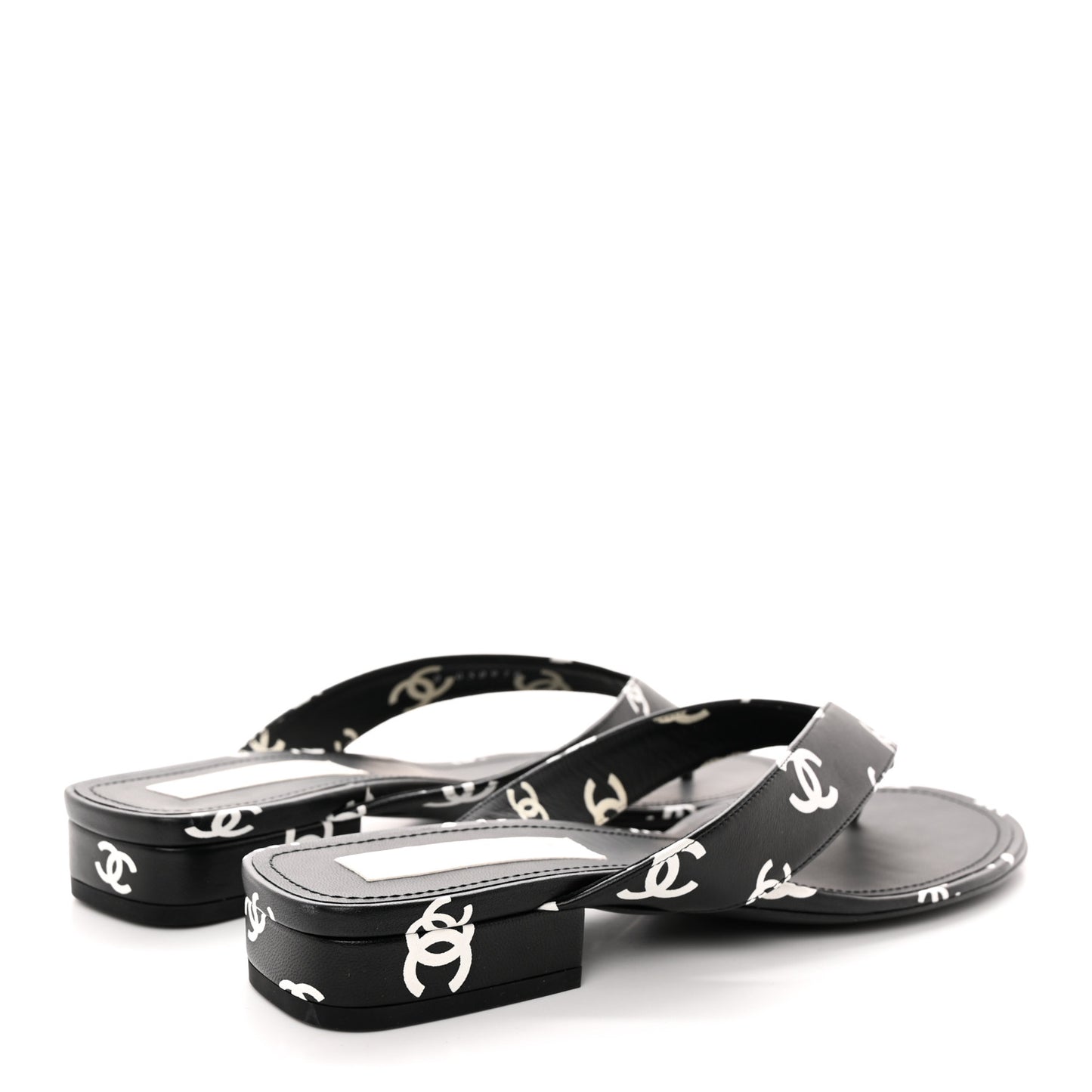 Printed Lambskin Coco Beach Thong Sandals 41 Black White