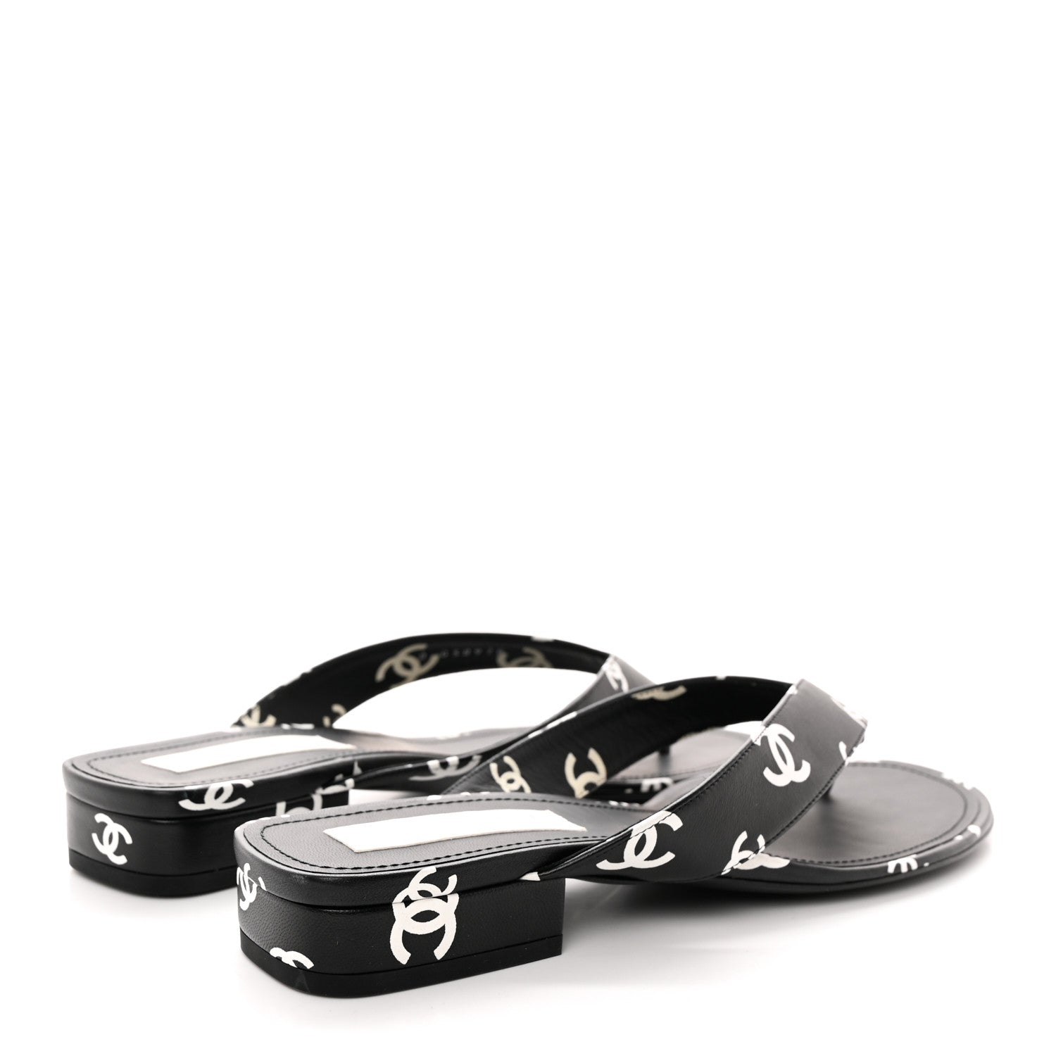 Chanel Printed Lambskin Coco Beach Thong Sandals 41 Black White 4 of 14