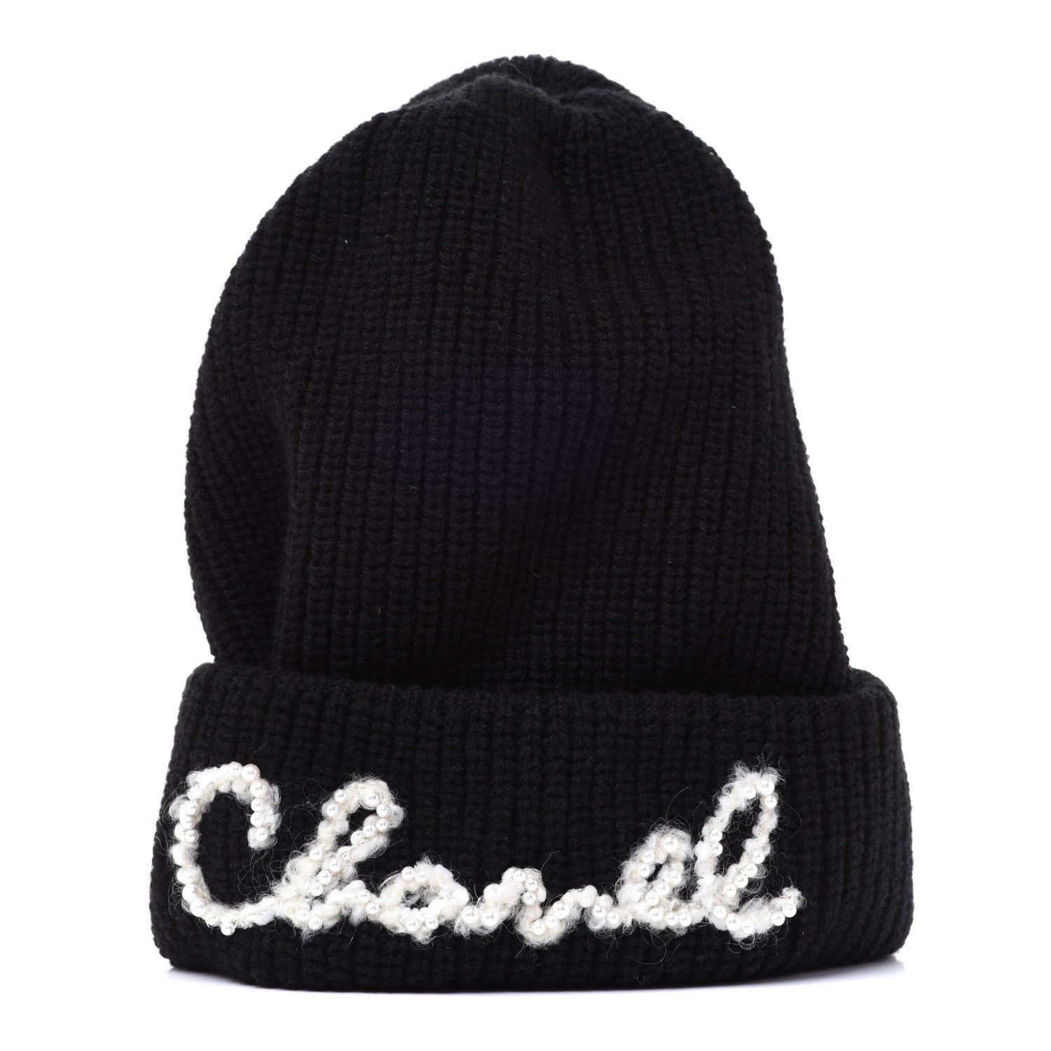 Chanel Cashmere Logo Beanie Hat Black White 1 of 9