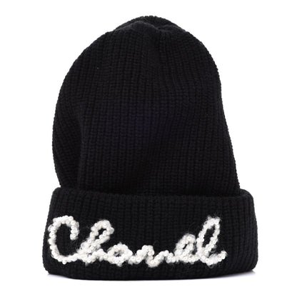Chanel Cashmere Logo Beanie Hat Black White 1 of 9