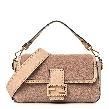 Fendi Curly Sheepskin Cuoio Romano Selleria Medium Baguette Plaster Panna 1 of 8