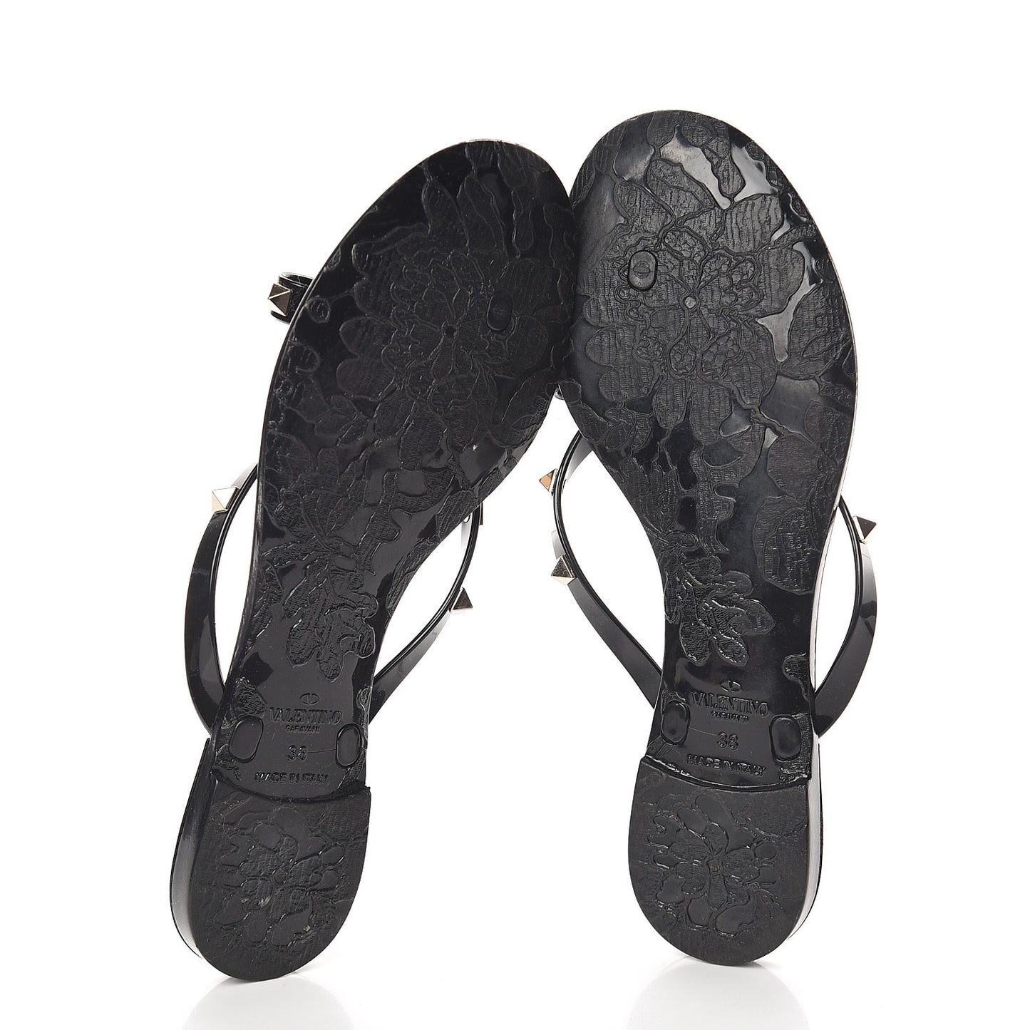 PVC Jelly Rockstud Bow Thong Sandals 38 Black