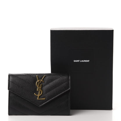 Saint Laurent Grain De Poudre Matelasse Chevron Small Monogram Envelope Wallet Black 8 of 8