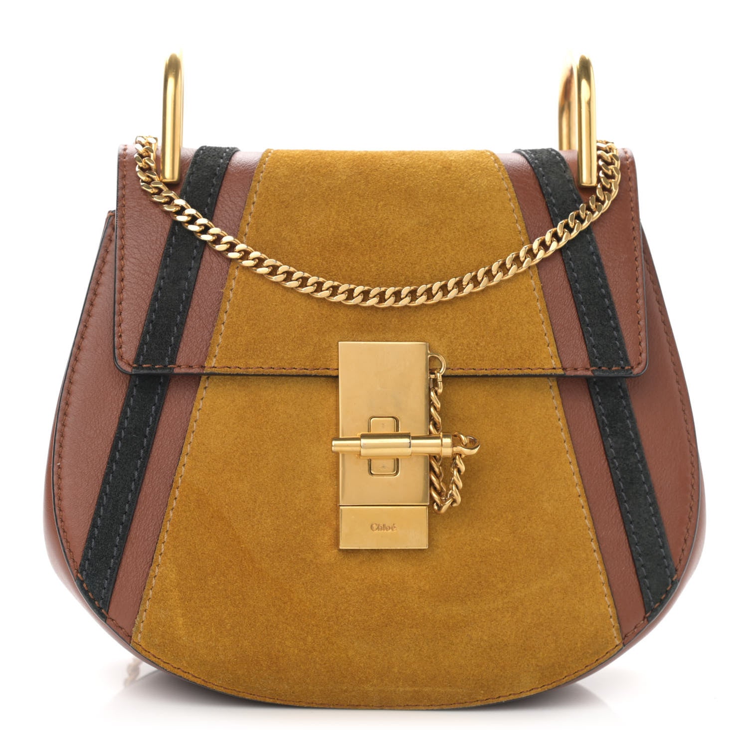 Chloe Suede Calfskin Patchwork Mini Drew Shoulder Bag Tobacco 1 of 14