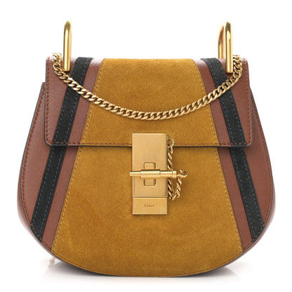 Chloe Suede Calfskin Patchwork Mini Drew Shoulder Bag Tobacco 1 of 14