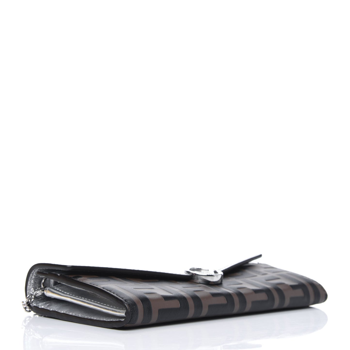 Vitello Soft Catalan Mirror F is Fendi Bi-Color FF 1974 Embossed Continental Envelope Wallet On Chain Maya Black Argento