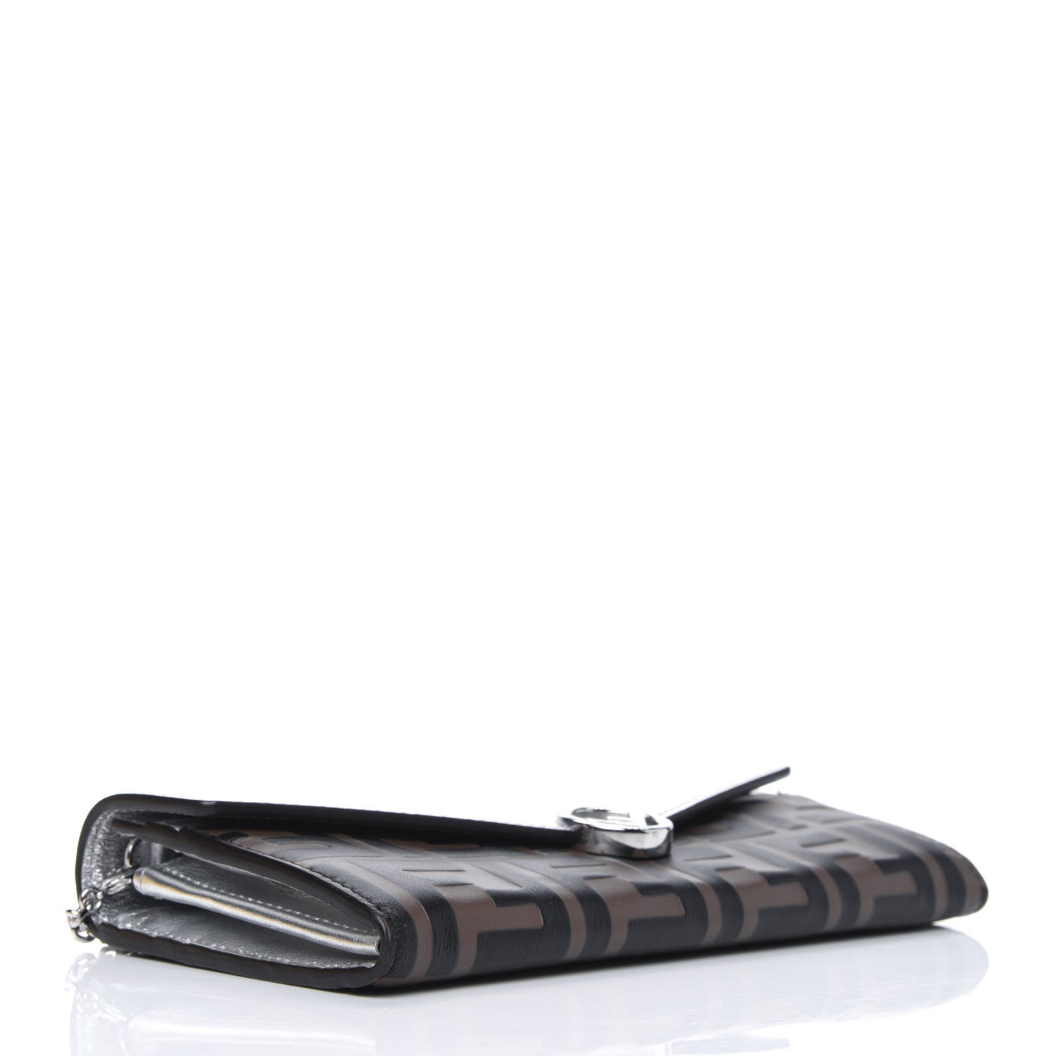 Fendi Vitello Soft Catalan Mirror F is Fendi Bi-Color FF 1974 Embossed Continental Envelope Wallet On Chain Maya Black Argento 4 of 12