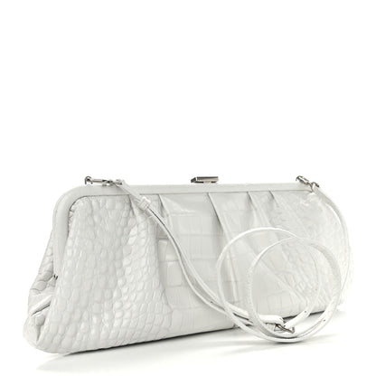 Balenciaga Shiny Supple Calfskin Logo Crocodile Embossed XL Cloud Clutch White 3 of 12
