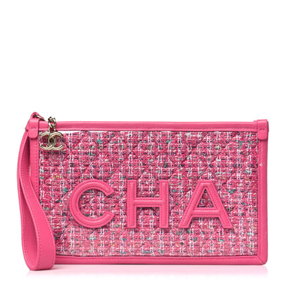 Chanel Tweed PVC Lambskin Wristlet Pouch Pink 1 of 15