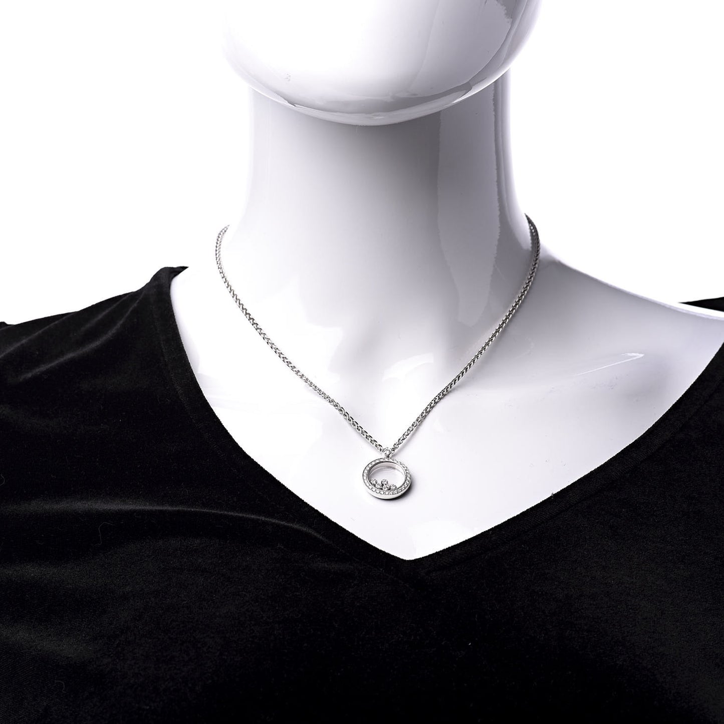 18K White Gold Diamond 5 Happy Diamonds Circle Pendant Necklace