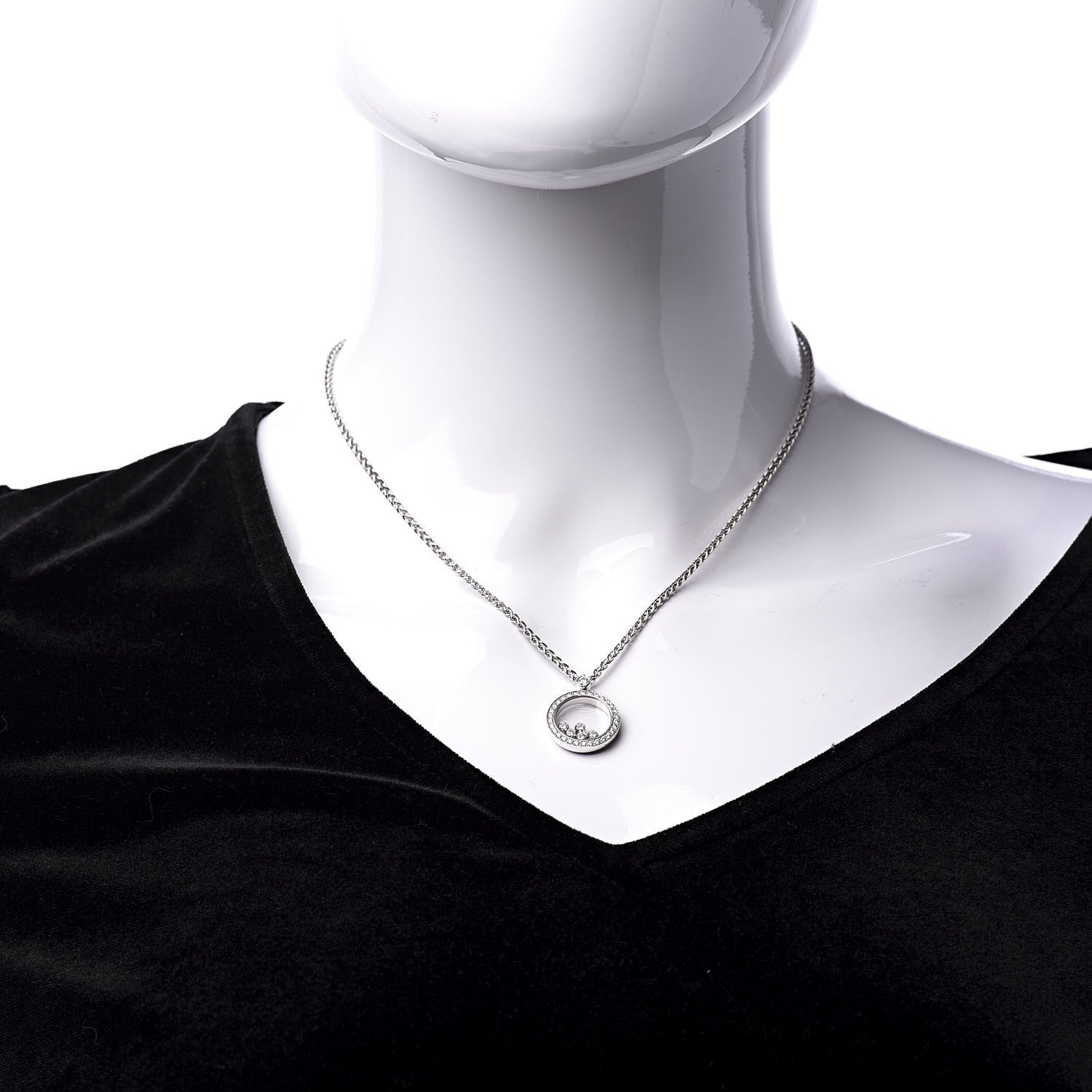 Chopard 18K White Gold Diamond 5 Happy Diamonds Circle Pendant Necklace 2 of 7