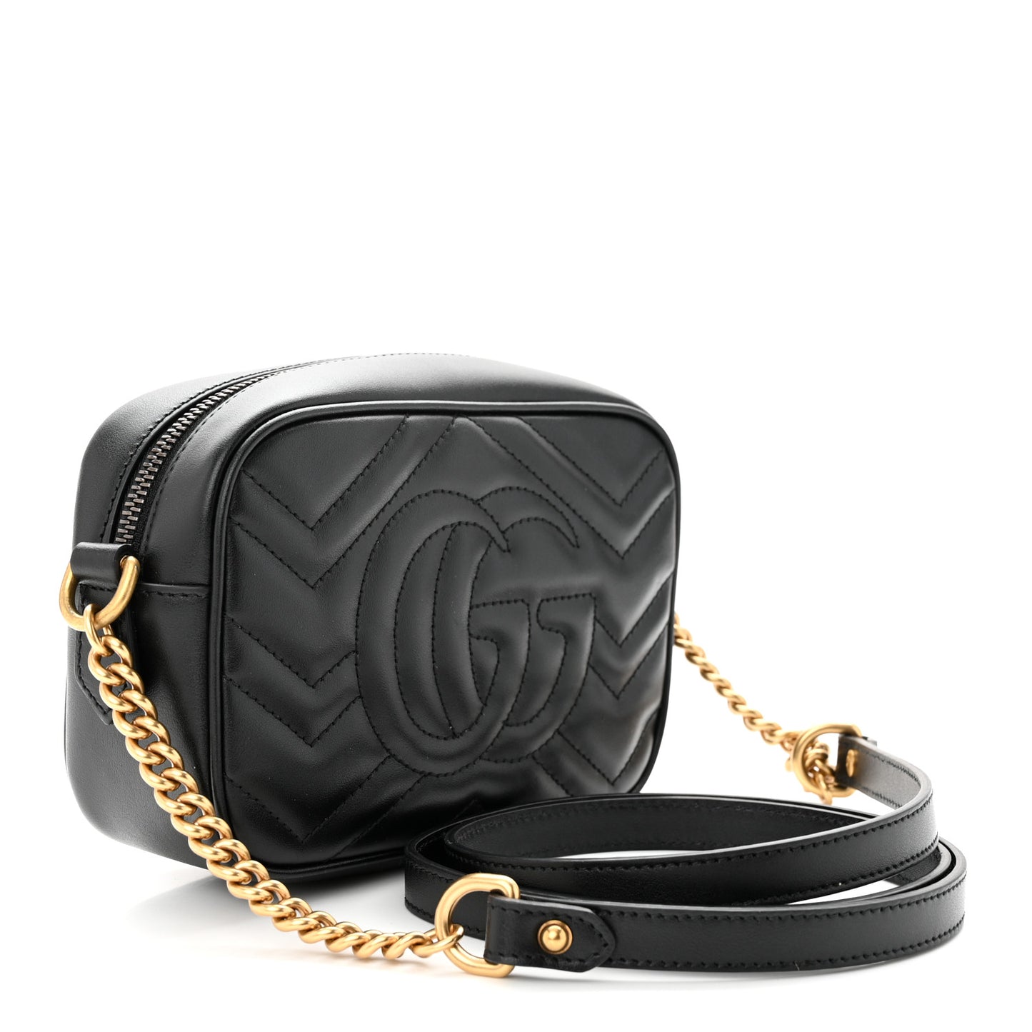 Calfskin Matelasse Mini GG Marmont Chain Shoulder Bag Black