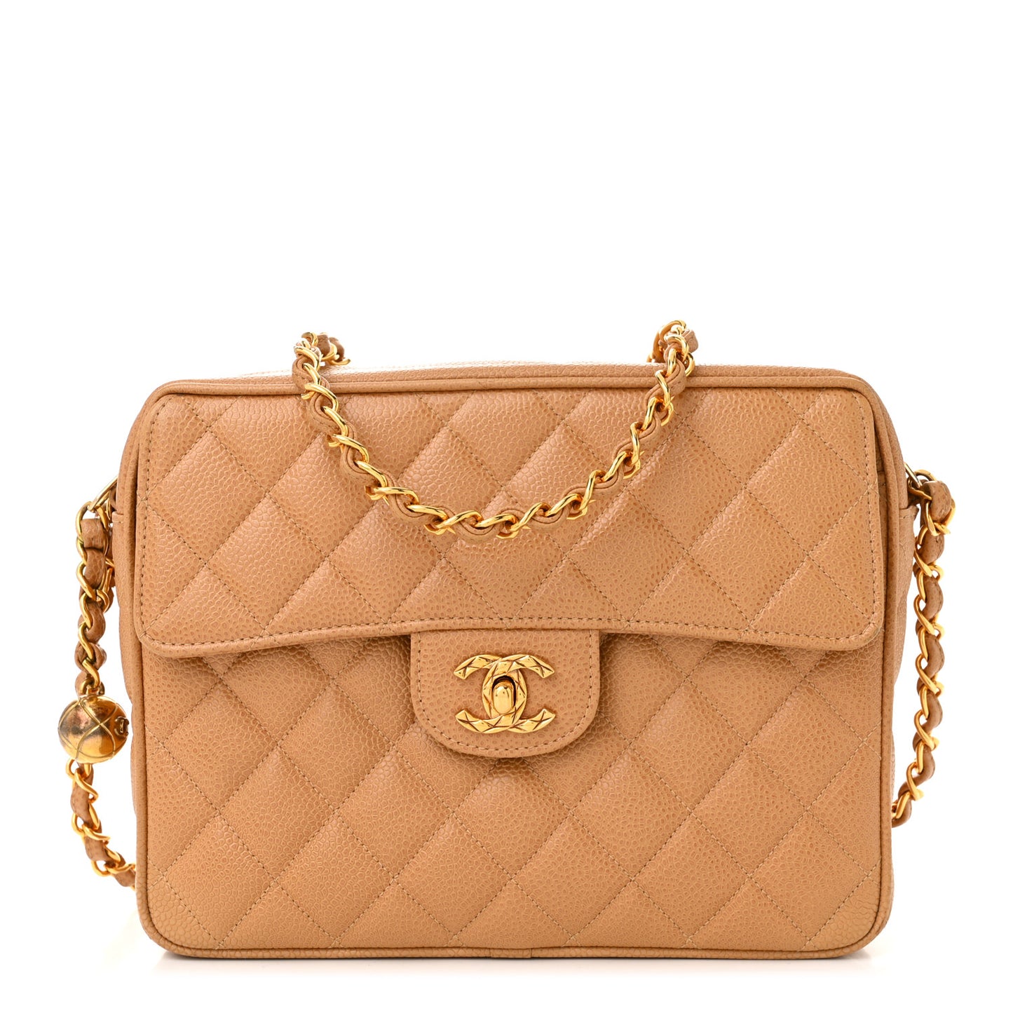 Caviar Quilted Camera Case Beige