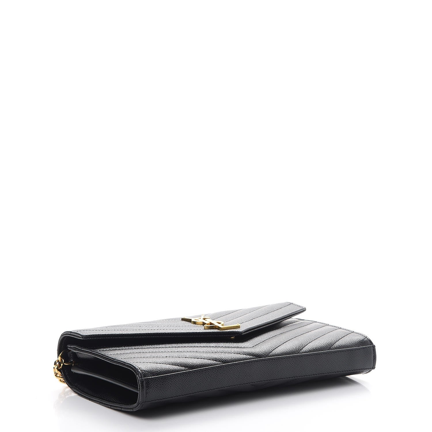 Saint Laurent Grain De Poudre Matelasse Chevron Monogram Chain Wallet Black 4 of 8
