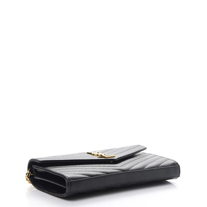 Saint Laurent Grain De Poudre Matelasse Chevron Monogram Chain Wallet Black 4 of 8