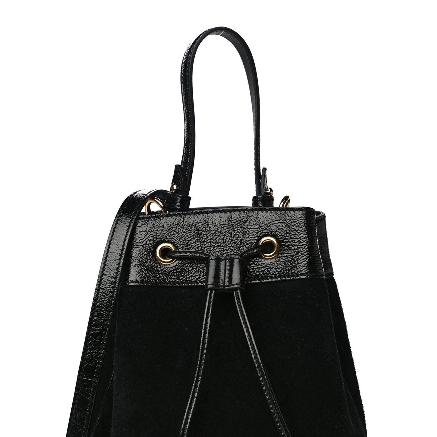 Suede Patent Web Small Ophidia Bucket Bag Black