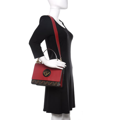 Fendi Vitello Century F is Fendi Bi-Color FF 1974 Embossed Kan I Shoulder Bag Fragola Maya Black 2 of 12