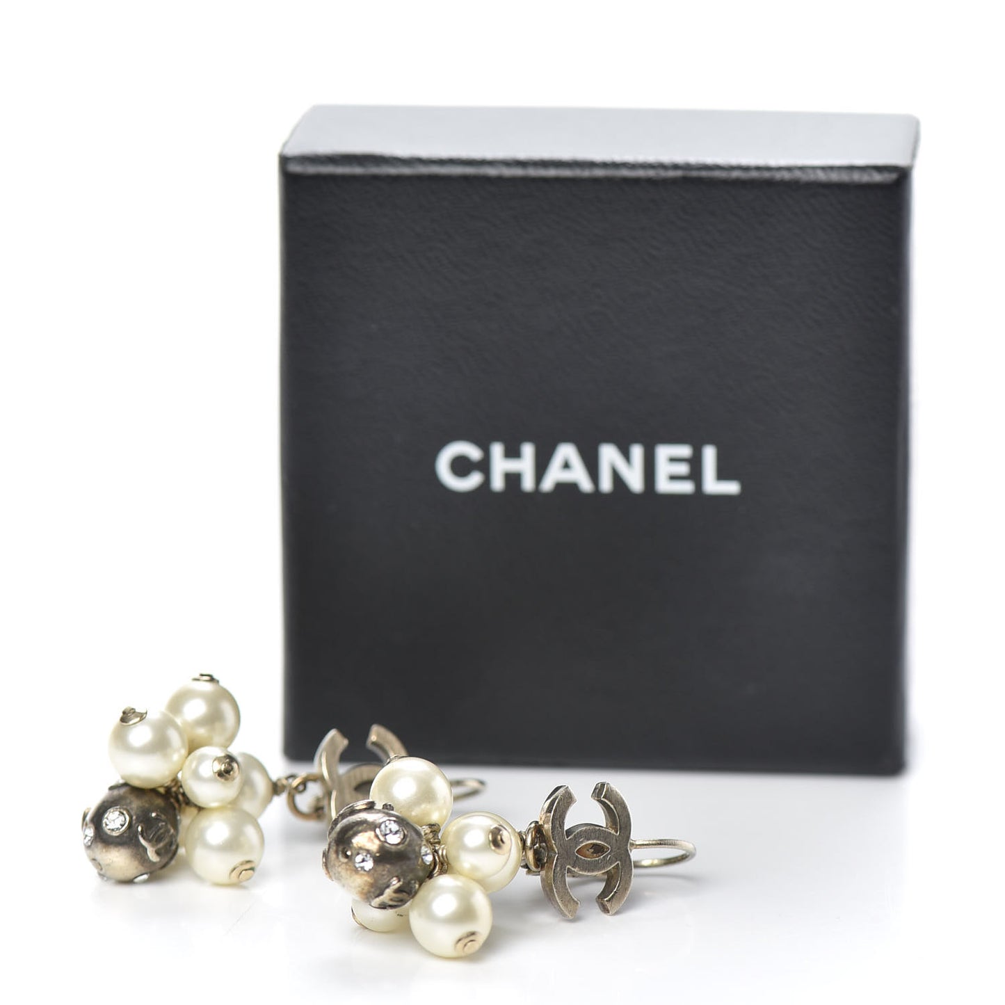 Pearl Crystal CC Drop Earrings Gold Pearly White