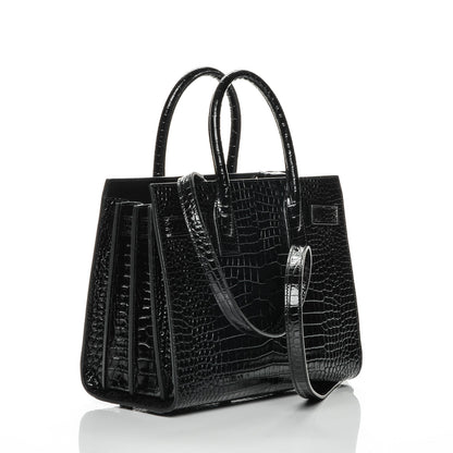 Saint Laurent Calfskin Crocodile Embossed Baby Sac De Jour Black 4 of 7