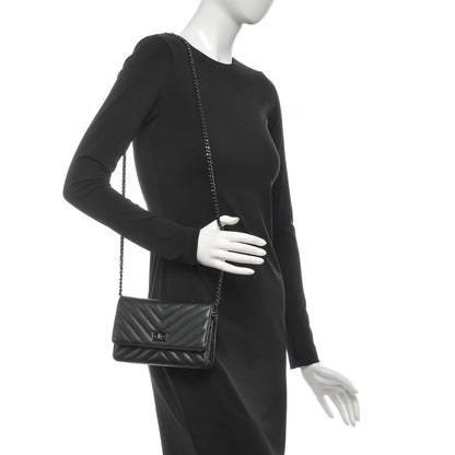 Chanel Sheepskin Chevron Reissue Wallet On Chain WOC So Black 2 of 9