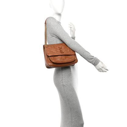 Saint Laurent Crinkled Calfskin Matelasse Monogram Medium Niki Chain Satchel Caramel 2 of 11
