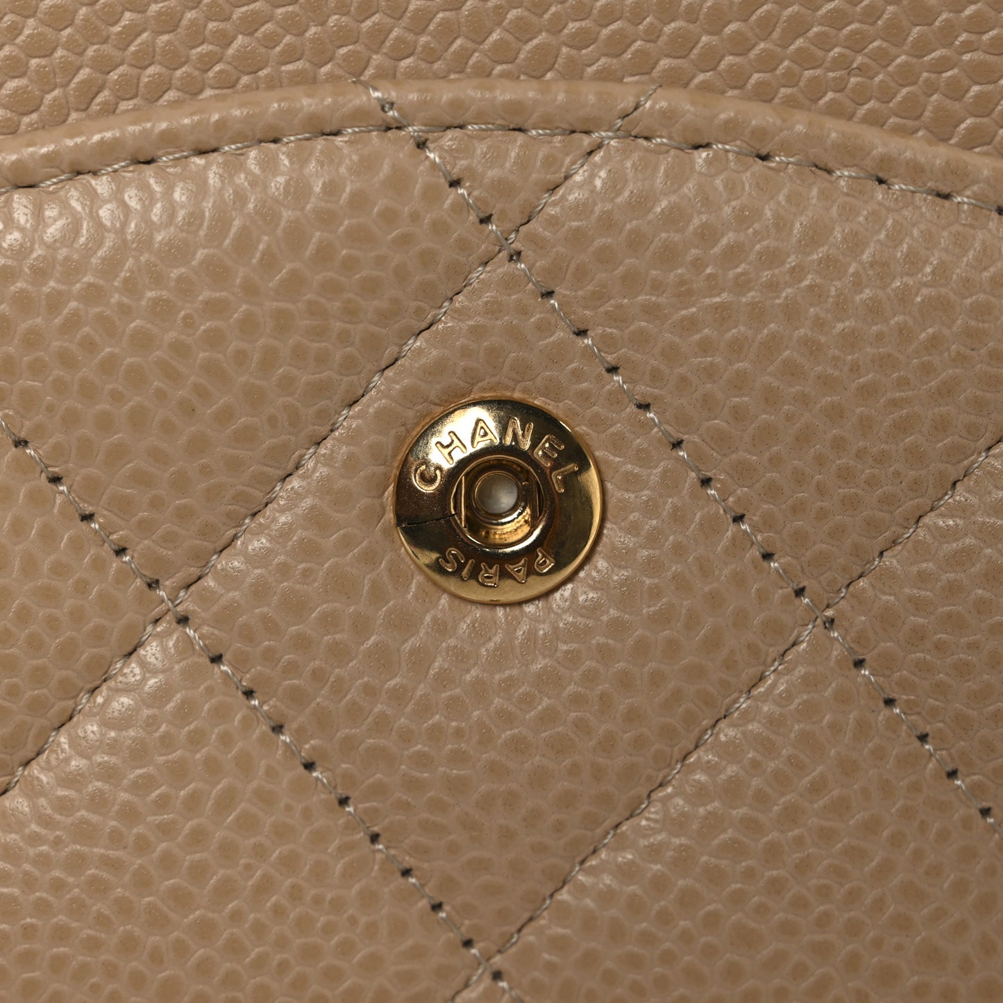 Caviar Quilted Jumbo Double Flap Beige