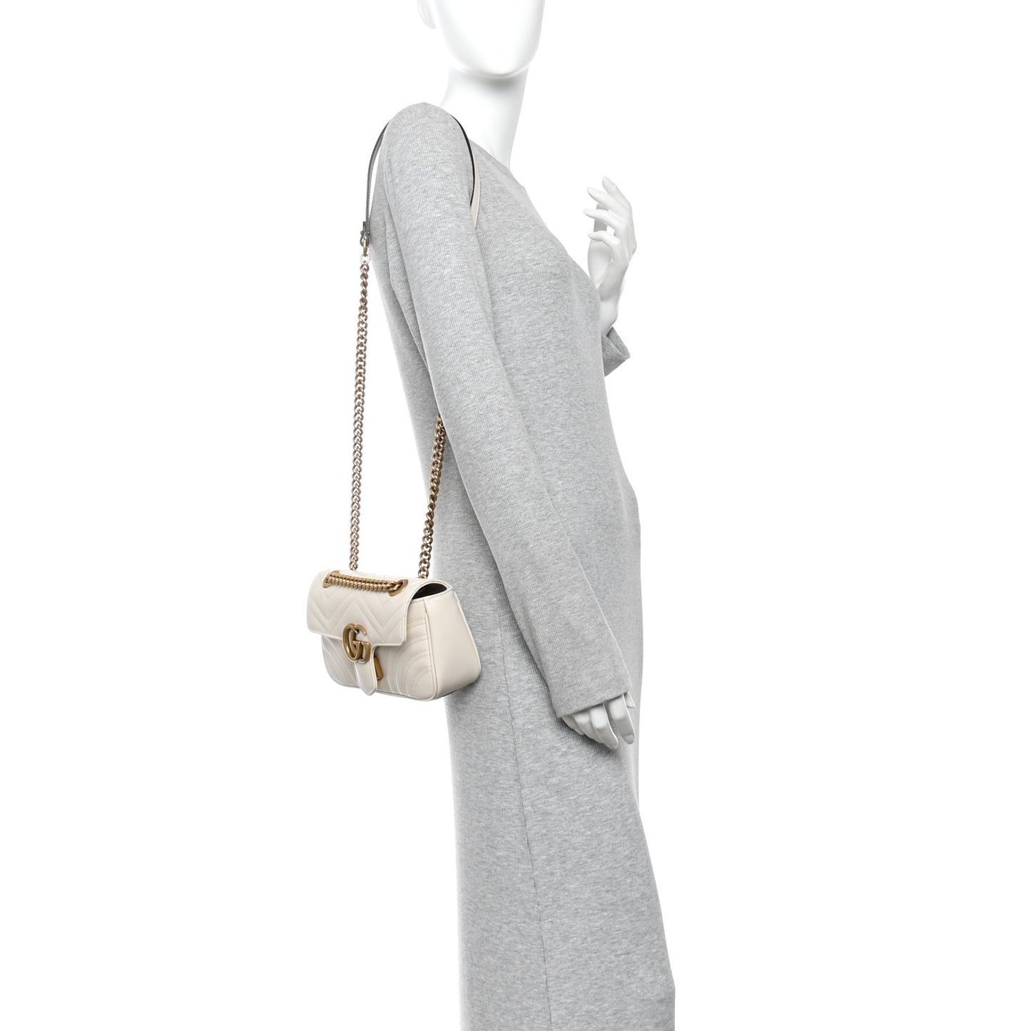 Calfskin Matelasse Mini GG Marmont Shoulder Bag White