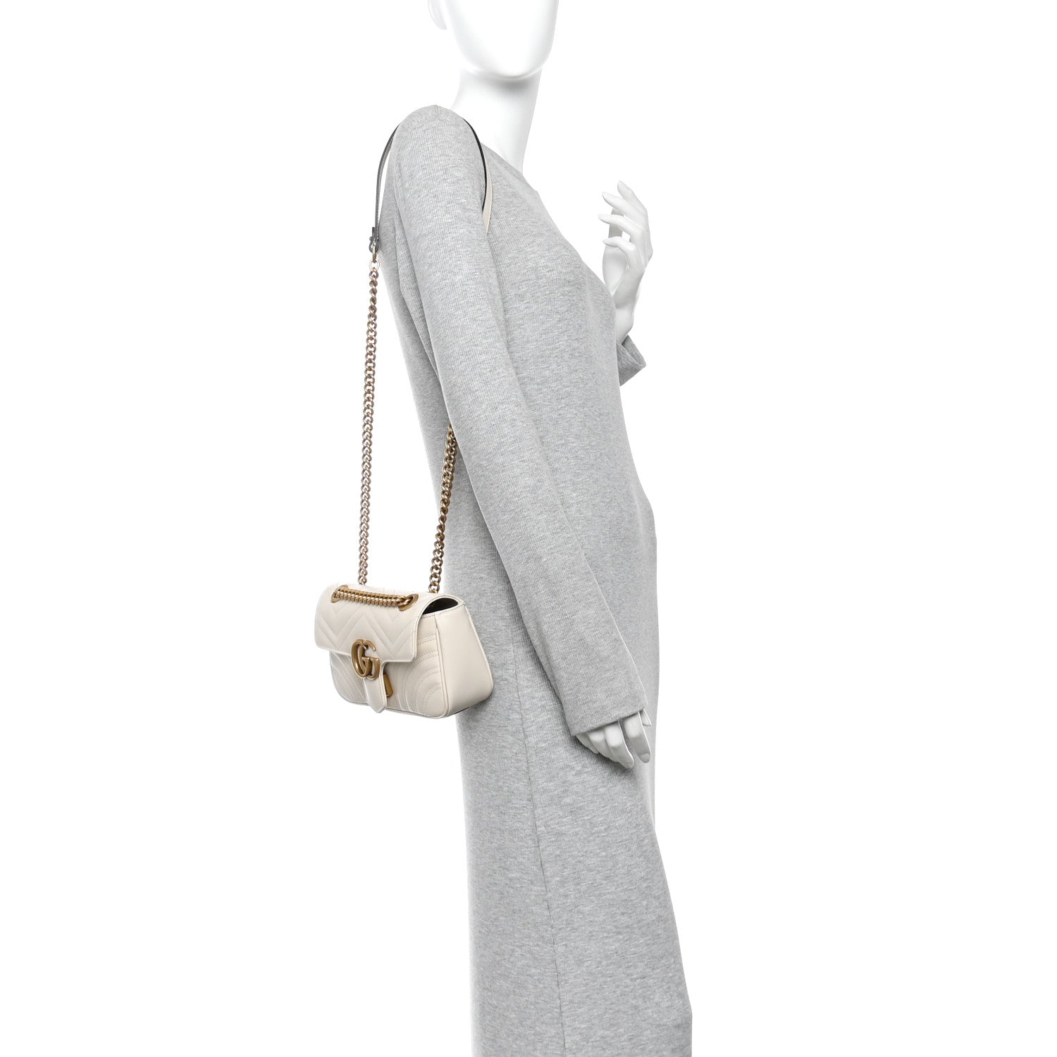 Gucci Calfskin Matelasse Mini GG Marmont Shoulder Bag White 2 of 11