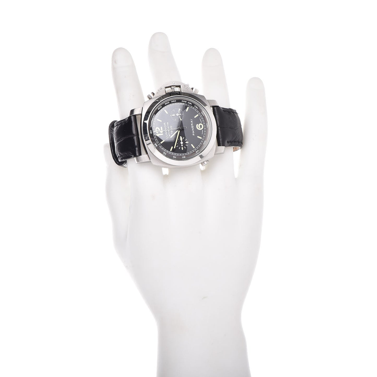 Stainless Steel Alligator 44mm Luminor Rattrapante 1950 Automatic Watch Black PAM00213