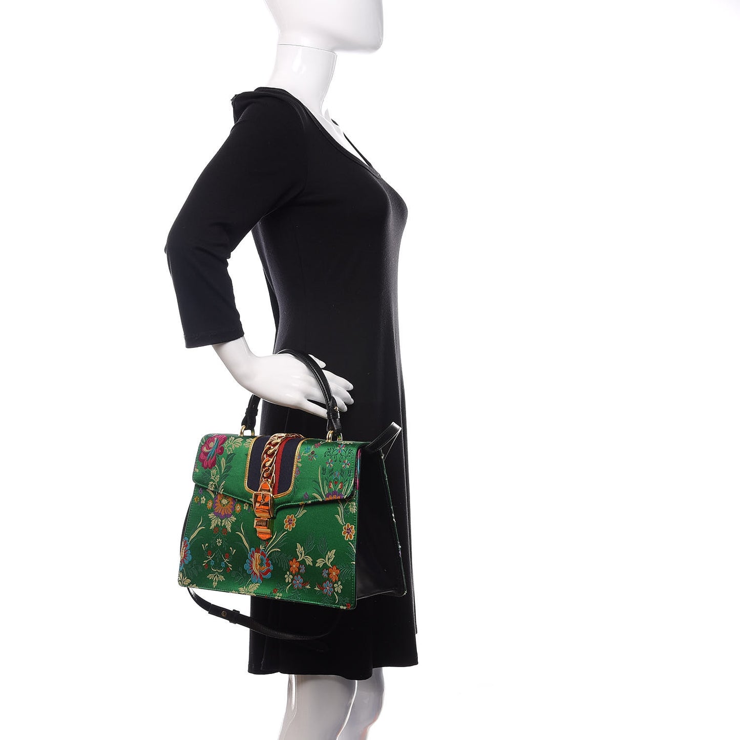 Jacquard Floral Medium Sylvie Top Handle Bag Green Multicolor Black