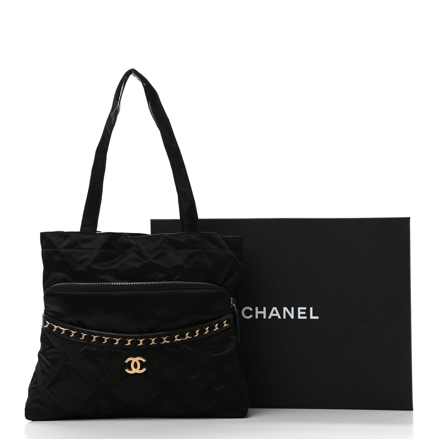 Nylon Grosgrain Large Lifestyle Pouch With Foldable Tote Black