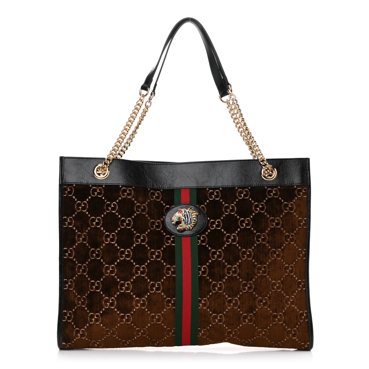 Velvet GG Monogram Large Rajah Chain Tote Brown