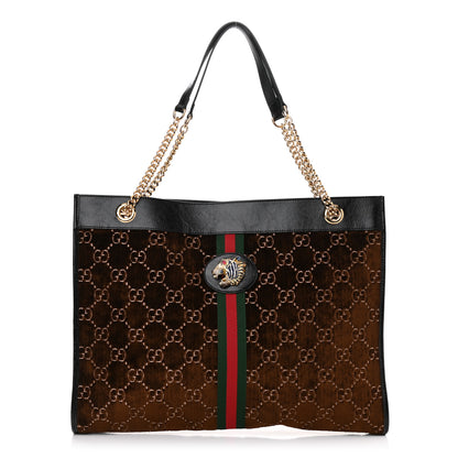 Gucci Velvet GG Monogram Large Rajah Chain Tote Brown 3 of 11
