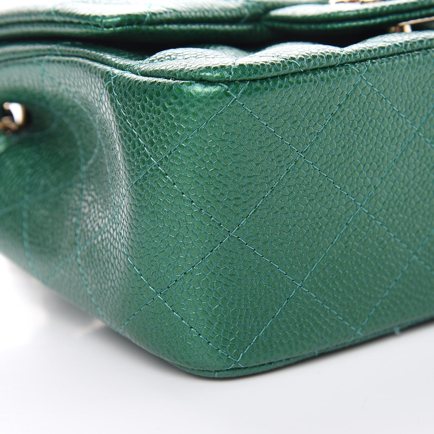 Metallic Caviar Quilted Mini Square Flap Green