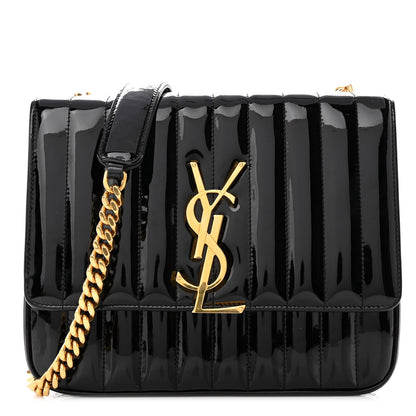 Saint Laurent Patent Matelasse Monogram Large Vicky Chain Bag Black 1 of 10