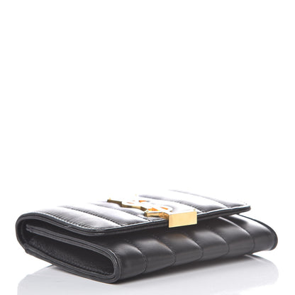Saint Laurent Lambskin Matelasse Monogram Vicky Tri-Fold Wallet Black 4 of 7