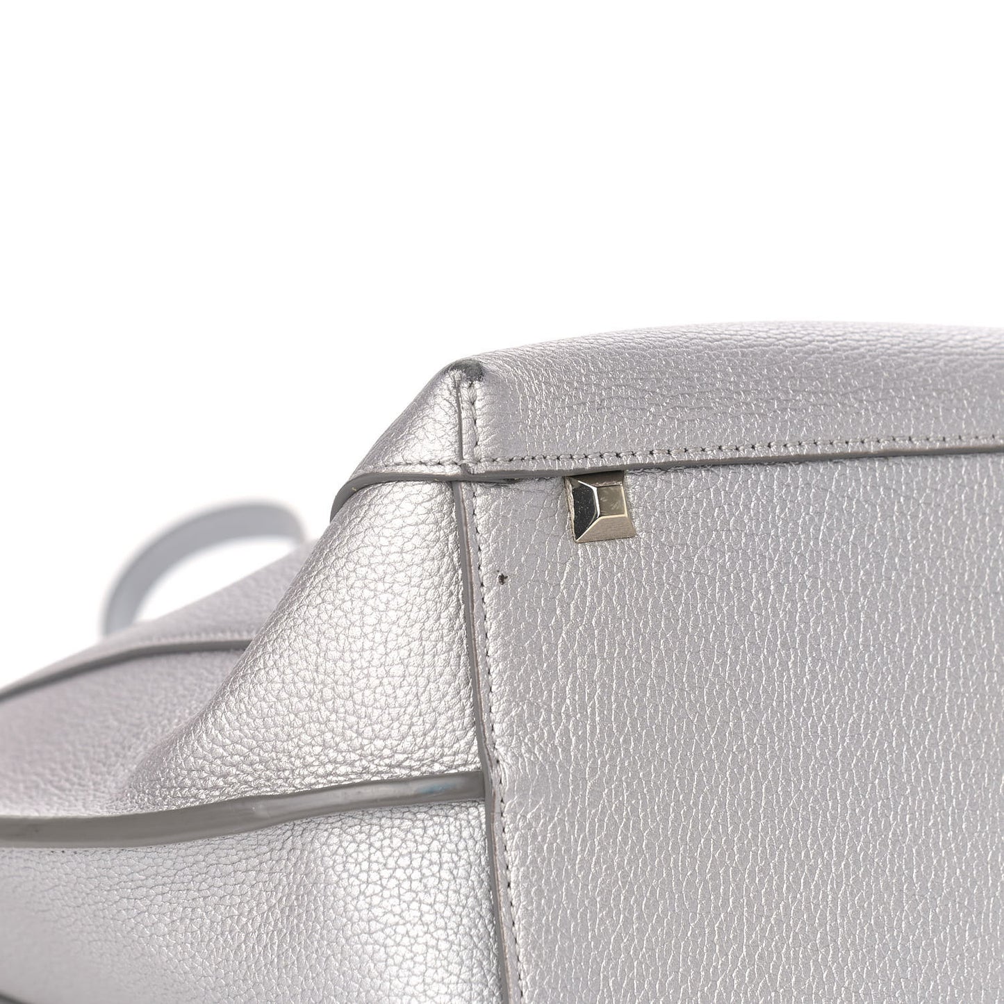 Metallic Grained Calfskin Medium Top Zip Tote Spike Silver