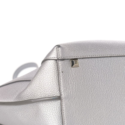 MCM Metallic Grained Calfskin Medium Top Zip Tote Spike Silver 8 of 13