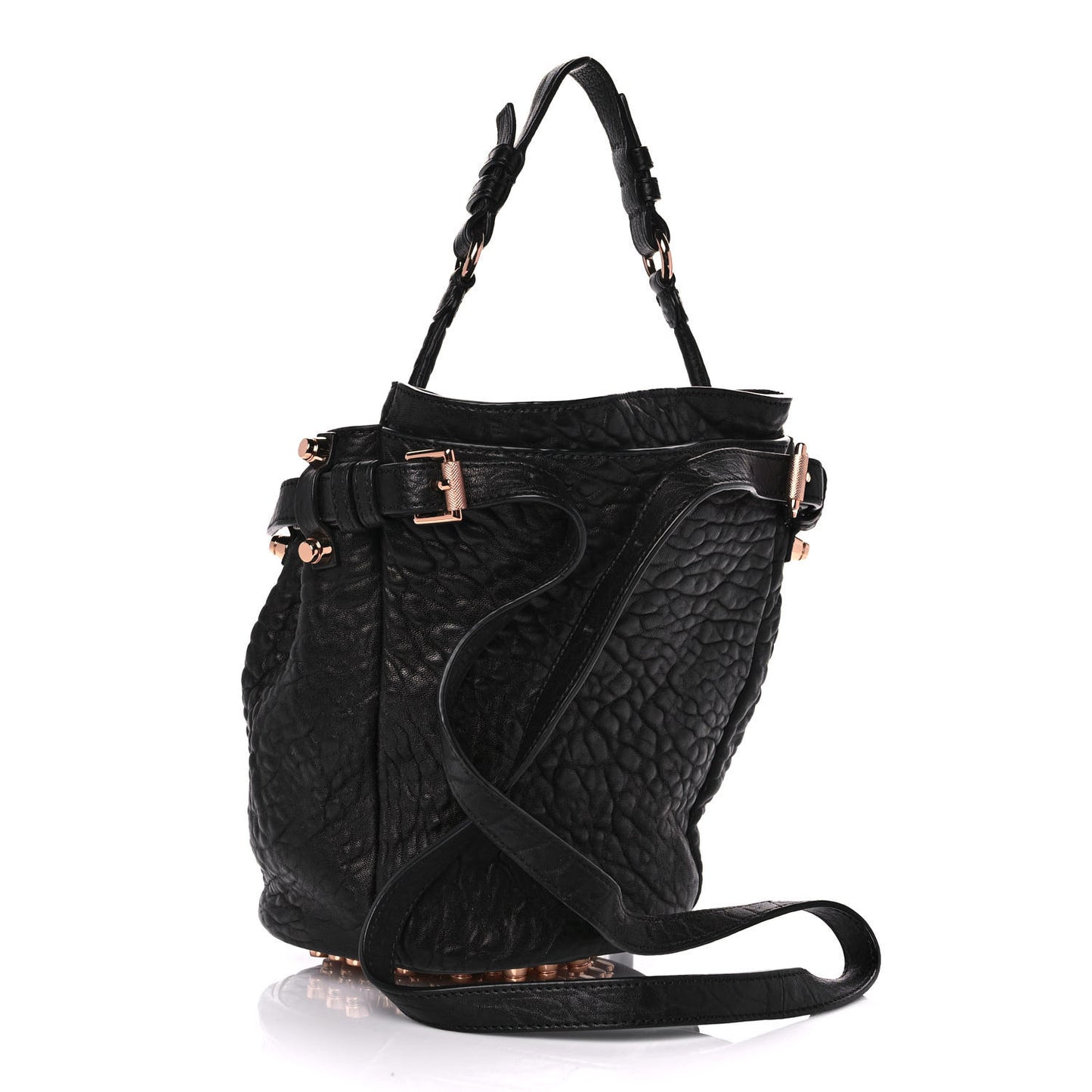 Pebbled Lambskin Diego Bucket Black Rose Gold Hardware