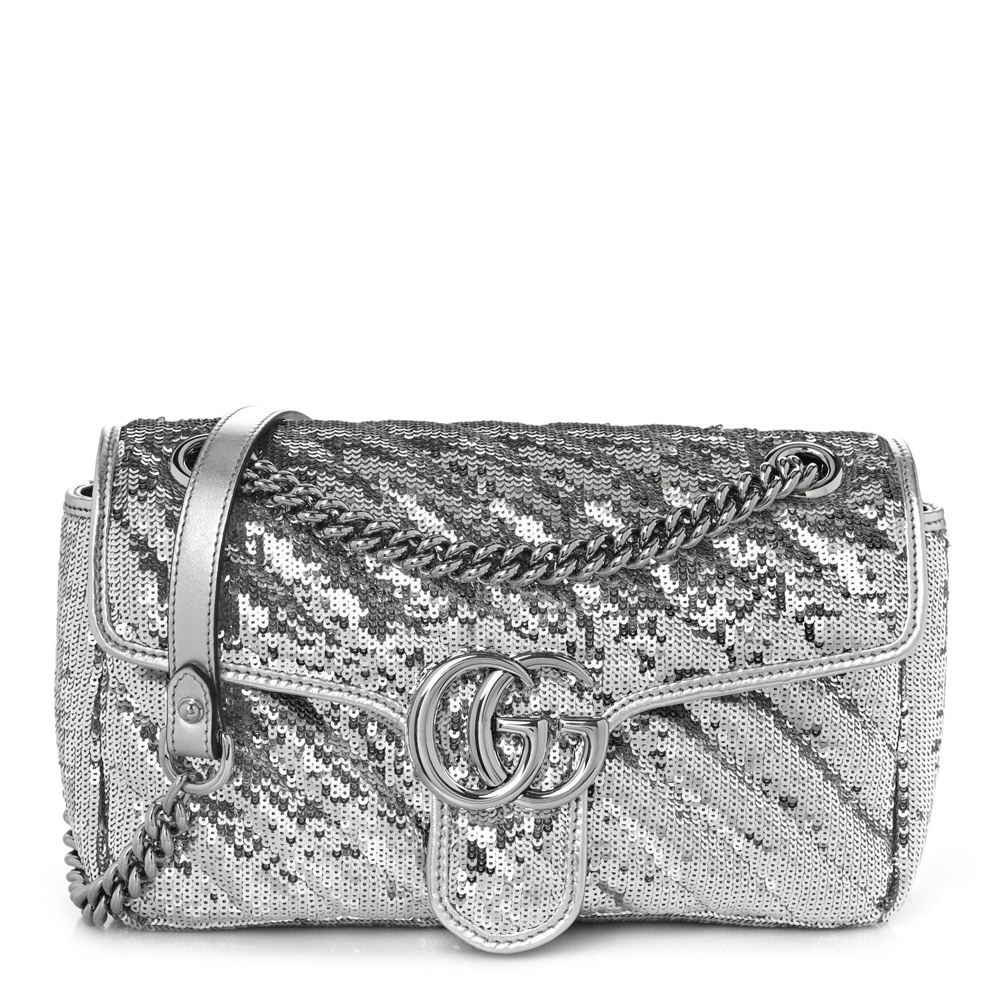 Sequin Matelasse Small GG Marmont Shoulder Bag Silver
